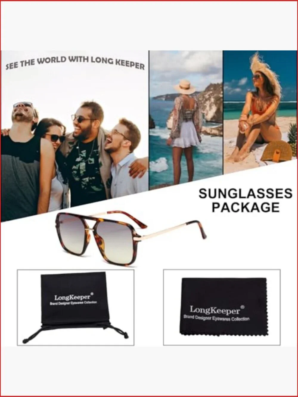 Retro Double Bridge Square Sunglasses UV400 Pilot Style Plastic Frame